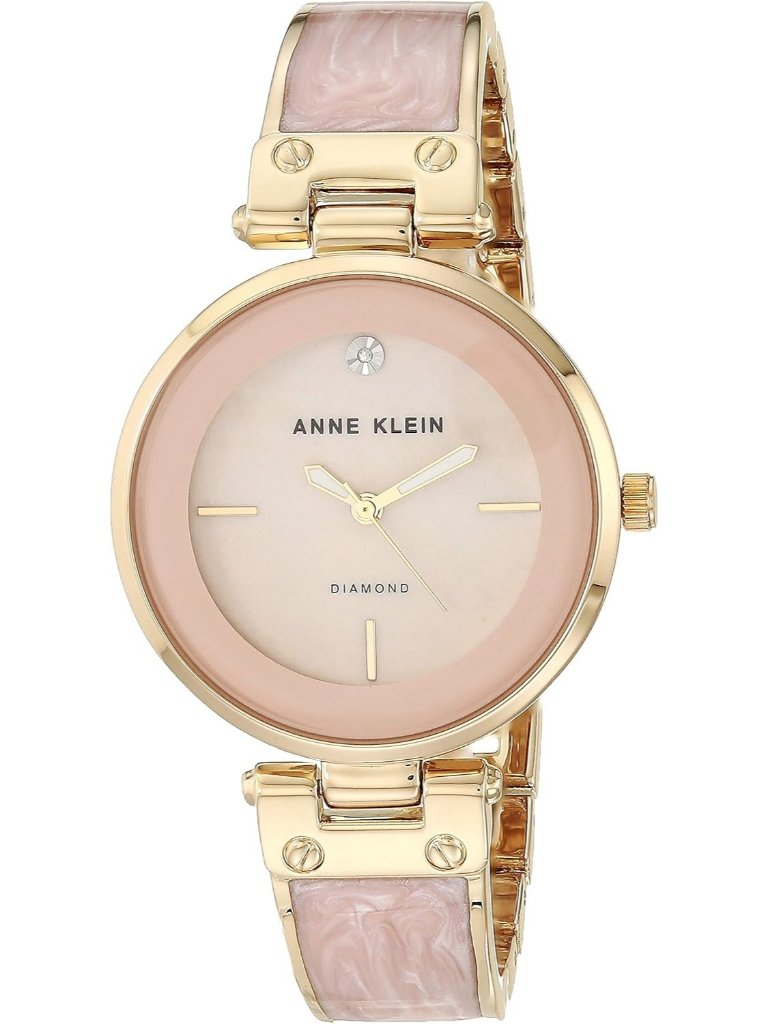 Anne Klein Women Light Pink Gold Analog Quartz Genuine Diamond Dial Bangle Watch
